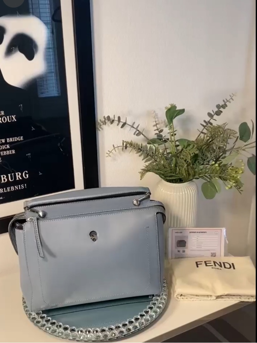 FENDI Dotcom Calfskin Leather Satchel & Pouch Resort 2016 COA